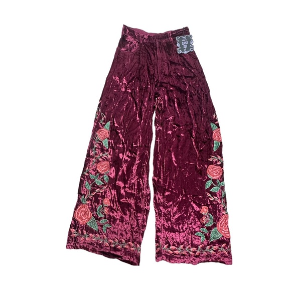 FINAL Last DAY NWT Anna Sui x FP Rose Garden Velvet Rose Embroidered Pants 0 - Picture 6 of 16
